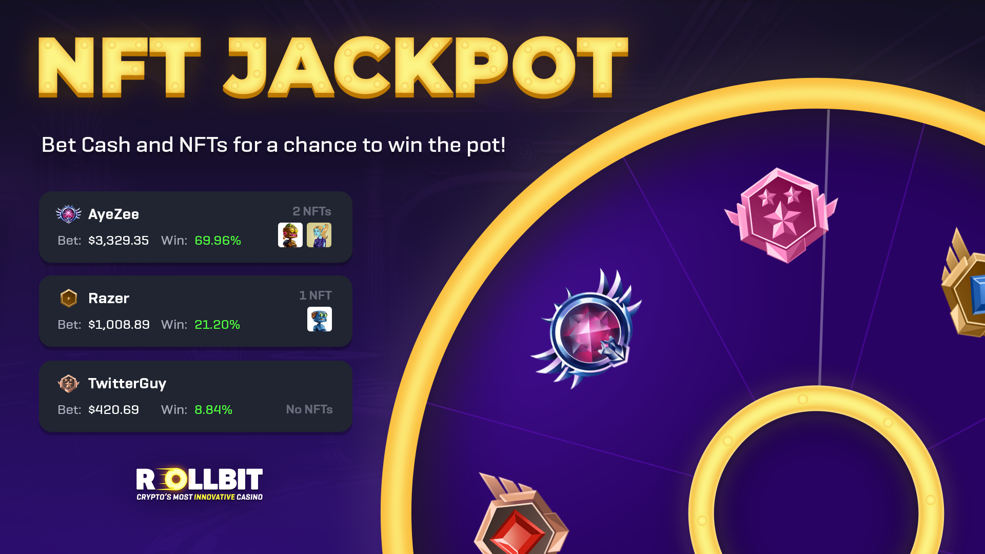 Introducing the NFT Jackpot: Bet NFTs or Cash to Win!