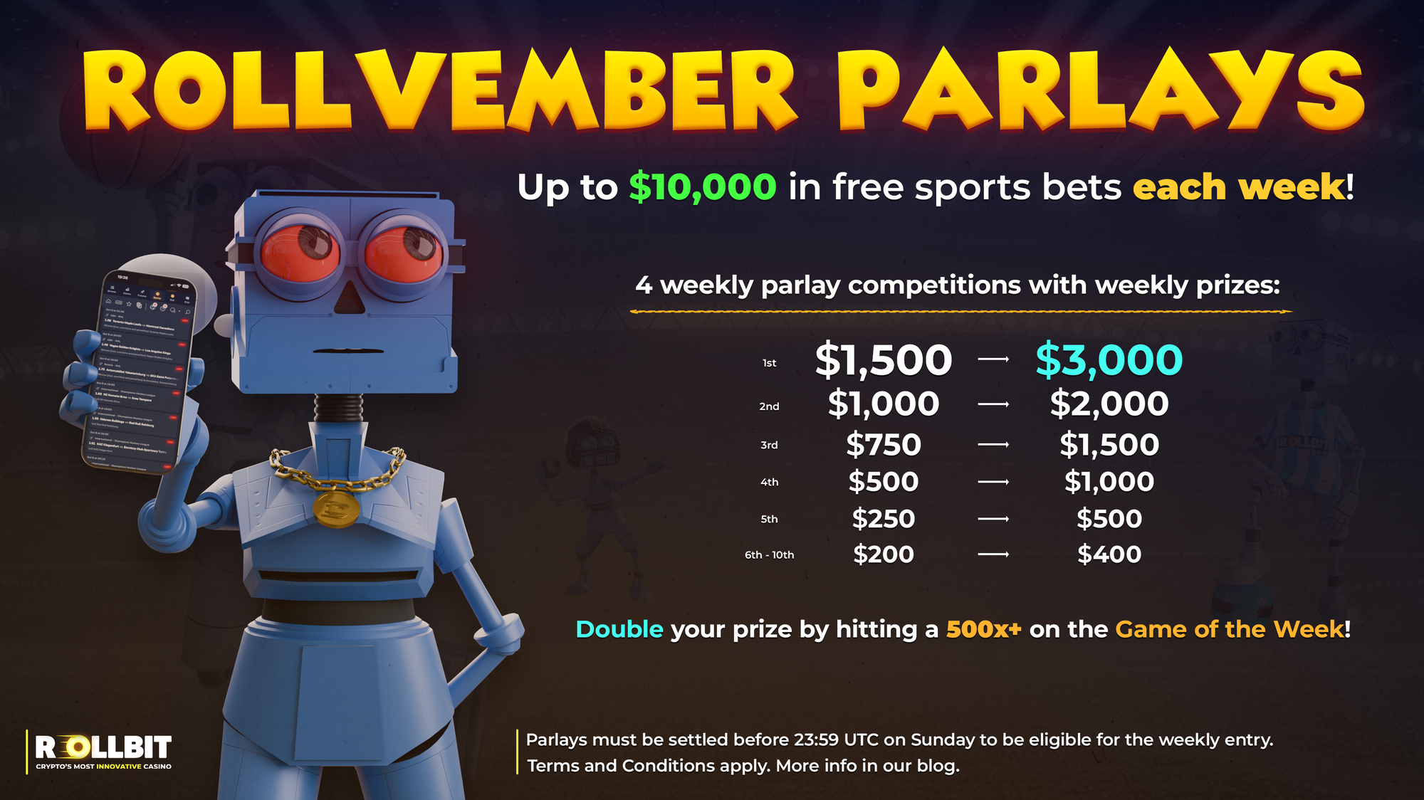 Rollvember Parlay Competitions: Up to $40,000 in weekly prizes!